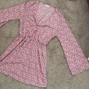 Geometric colorful dress with bell sleeves